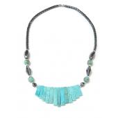 Turquoise Beads and Hematite Chunky Statement Bib Short Necklace